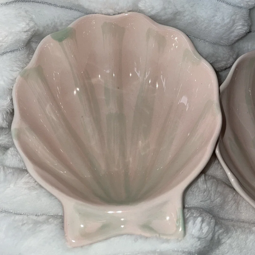 Vintage Knobler Japan Pink With Green Brushing Shell Shaped Bowls Lot Of 2